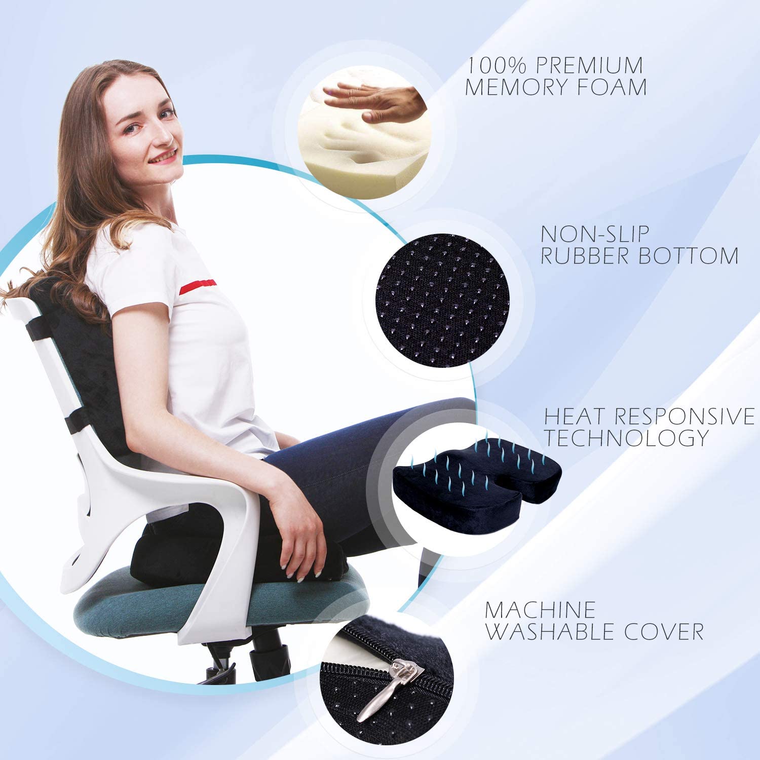 NewHome Orthopedic Memory Foam Seat Cushion Coccyx & Back Support Chair  Pillow