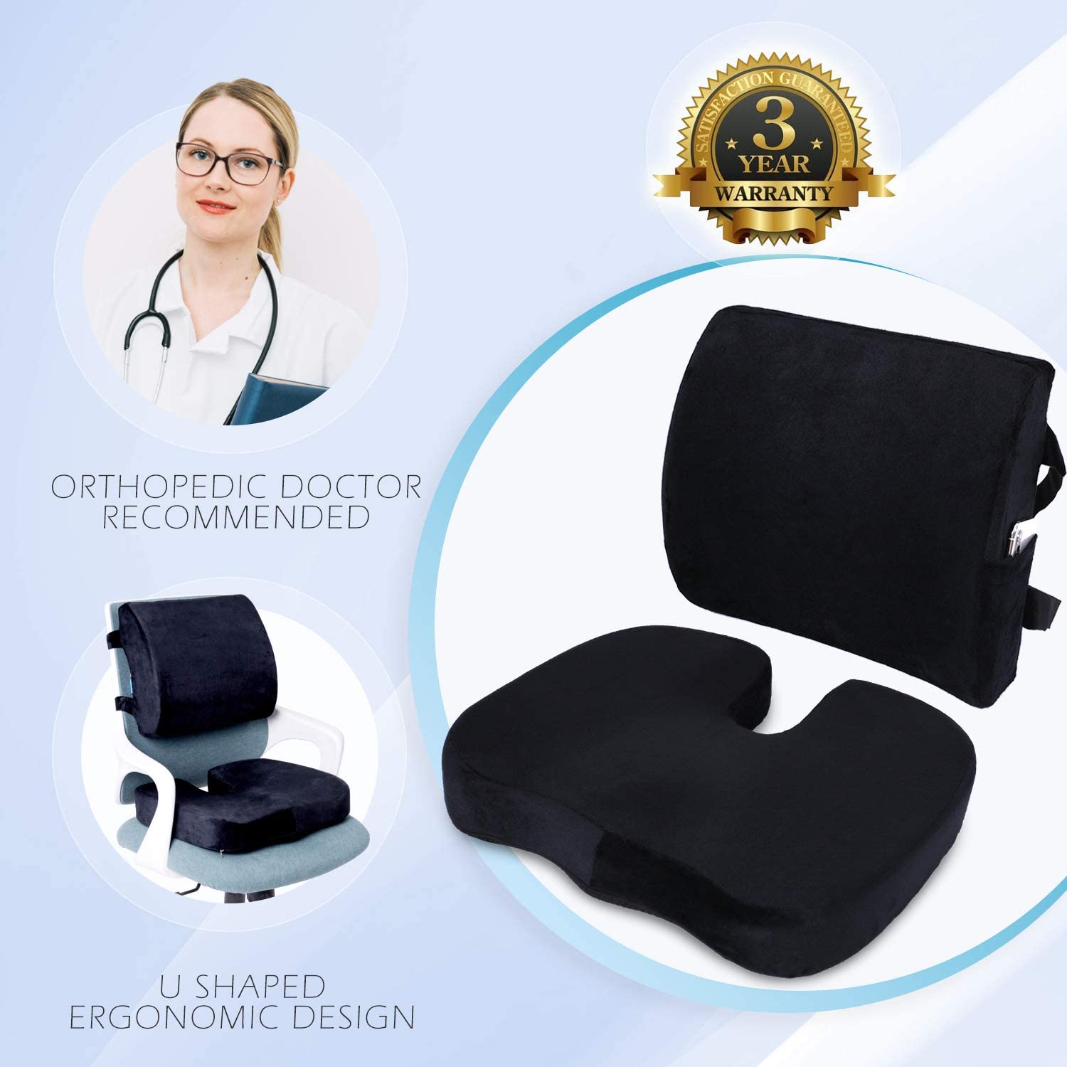Coccyx Orthopedic Seat Cushion and Lumbar Support Pillow - Suprema