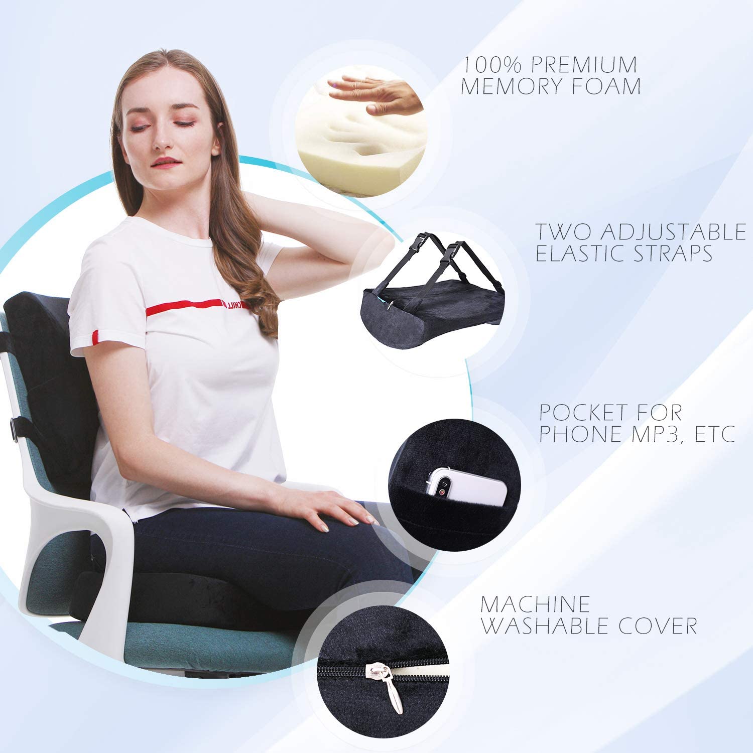 Newsty Car Neck Pillow for Driving Seat Car headrest Pillow/Gaming Chair  Pillow with Adjustable Strap Removable Cover Ergonomic Design Neck Support
