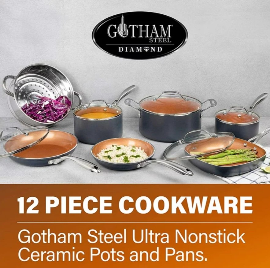 Gotham Diamond Steel 12 Piece Nonstick Cookware Set - Suprema