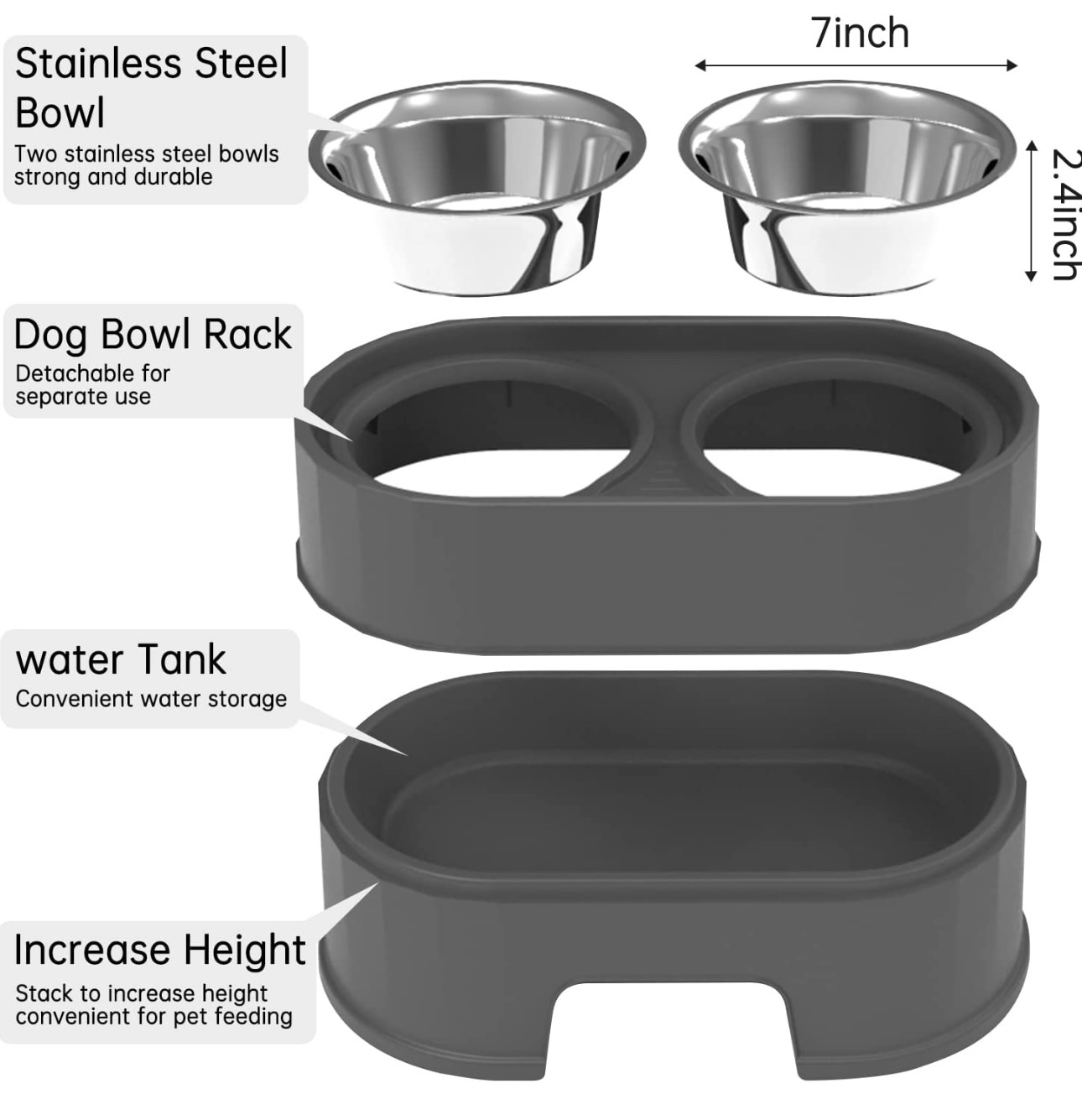 Rizarri Raised Dog Bowls,Stainless Steel Dog Food Dish and Pet Water  Bowls,Elevated Height Adjustable Double Bowl with Stand for Small Medium  Dogs and