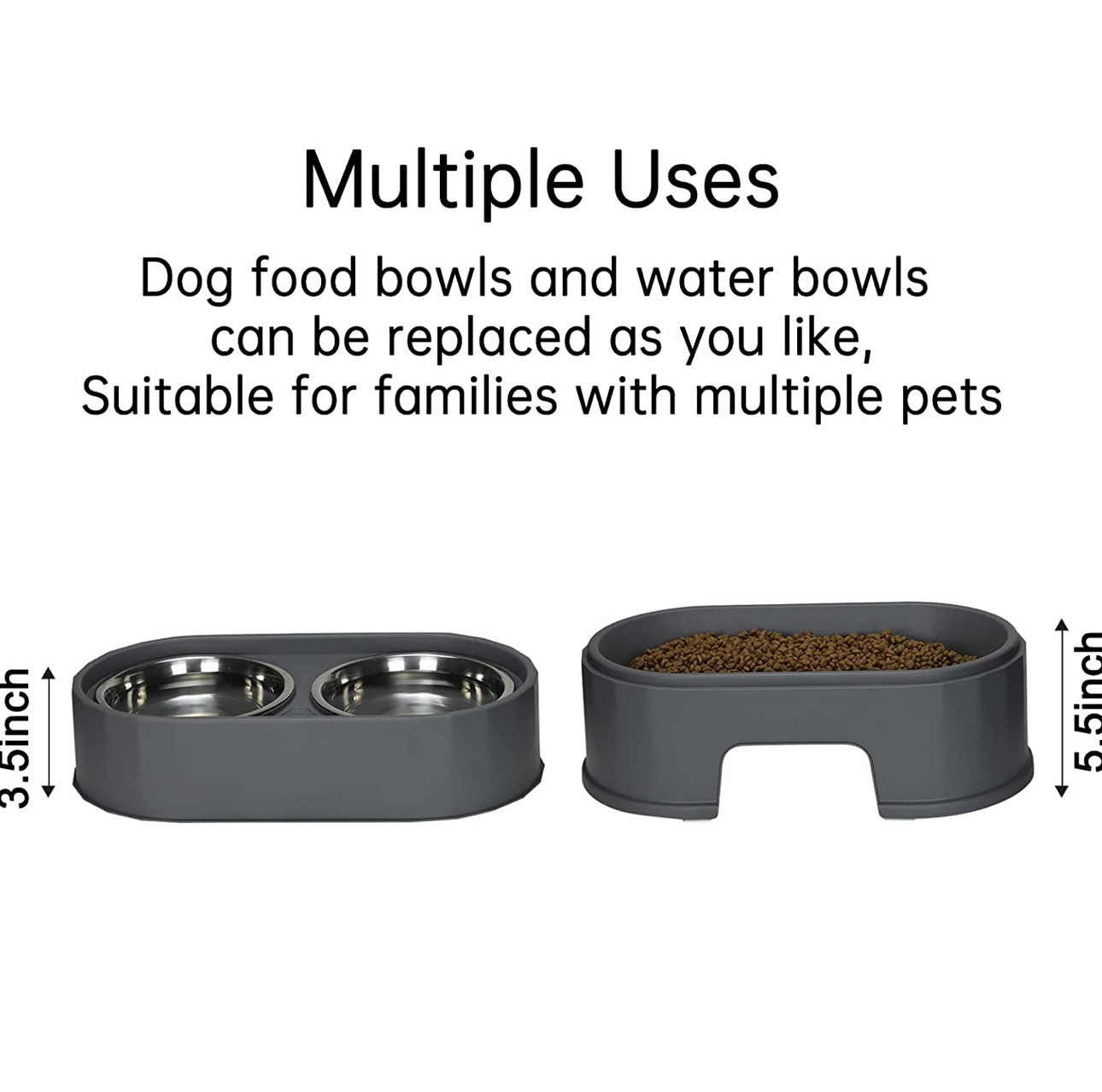 Petace Dog Bowls, Elevated Dog Bowls for Large Dogs, Raised Dog Bowl Stand  with No Spill Dog Water Bowl & Stainless Steel Dog Food Bowl, 4 Heights